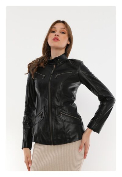 IPARELDE Black Women's Classic Leather Jacket - B16