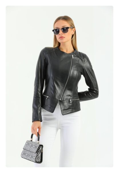 IPARELDE Black Women's Classic Leather Jacket - B3011