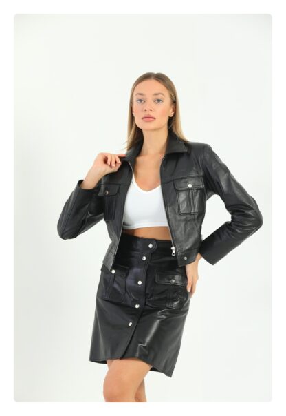 IPARELDE Black  Women's Classic Leather Jacket - Enie
