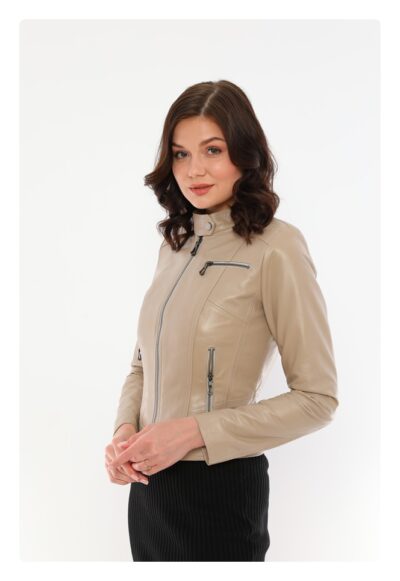 IPARELDE Beige Women's Classic Leather Jacket - Kylie