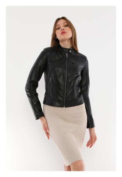IPARELDE Black Women's Classic Leather Jacket - Kylie