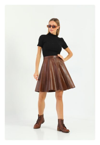 IPARELDE Chesnut Color Basic Women's Leather Skirt - SK03